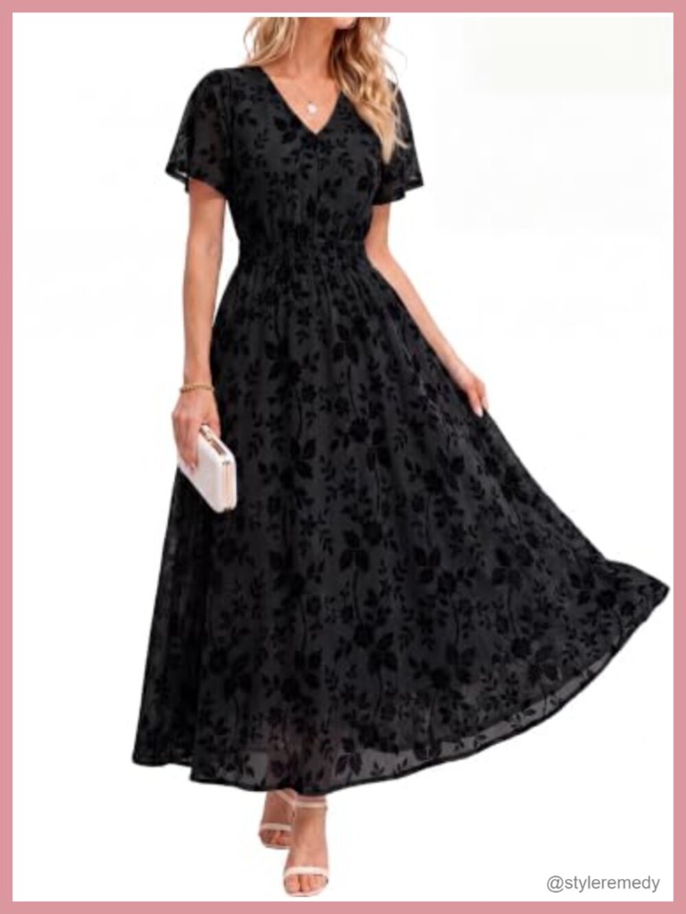 Formal Floral Mesh Empire Waist Evening Maxi Dress